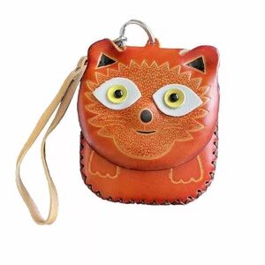 Okpta Genuine Leather Cat Zip Wristlet Coin Purse Hand Crafted New Without Tags